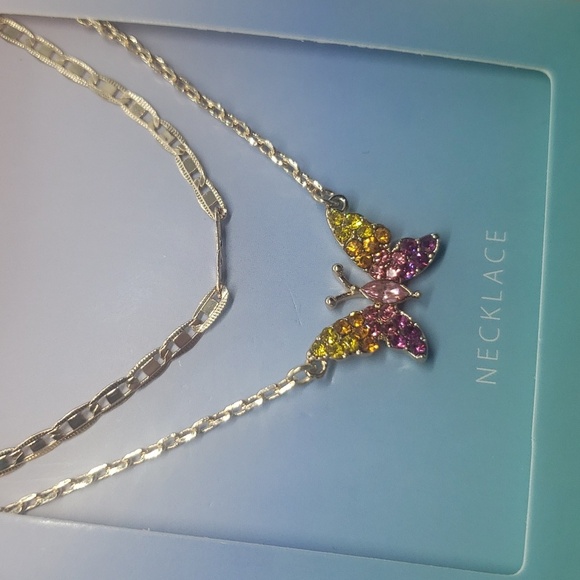 INC Golden Tone Crystal Summer Butterfly Necklace yellow, orange, hot pi… - Picture 5 of 5